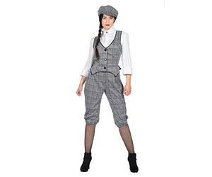 WILBERS & WILBERS 20s Women's Glencheck Suit Knickerbocker Black/White Vest Flat Hat, Size: 42