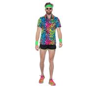 WILBERS & WILBERS 5488 Neon Party Shirt Men with Leopard Print, Colourful Short Sleeve Shirt with Collar, for Festival, Holiday, Carnival