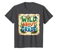 Wild About 4th Grade Jungle Adventure School, 4th Grade T-Shirt, Kids, Dark Heather Grey, 8 Years