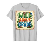 Wild About 4th Grade Jungle Adventure School, 4th Grade T-Shirt, Men, Silver, M