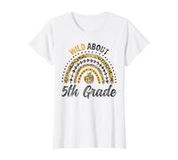 Wild About 5th Grade Teacher Rainbow Vintage Value Graphic T-Shirt, Women, White, L