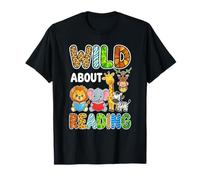 Wild About Reading for Boys Girls Toddler Animals Read Books T-Shirt