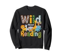 Wild About Reading Kids Safari Animals Book Lover Sweatshirt