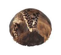 Wild African Cheetah Shower Cap Reusable Double Layered Bath Cap Waterproof Hair Cap with Elastic Band Bathing Hat Spa Salon Shower Hat for Women Men