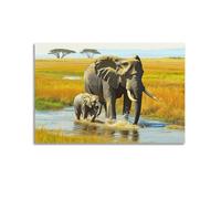 Wild African Landscape Wall Art, Rustic Savannah Elephants Vintage Print, Exotic Wildlife Design, Hanging Paintings Poster for Cozy Farmhouse And Living Room Indoor Decor 08x12inch(20x30cm)