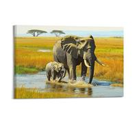Wild African Landscape Wall Art, Rustic Savannah Elephants Vintage Print, Exotic Wildlife Design, Hanging Paintings Poster for Cozy Farmhouse And Living Room Indoor Decor 24x36inch(60x90cm)