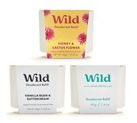 Wild Aluminium Free Natural Deodorant Refill Variety Pack - Includes Honey & Cactus Flower, Vanilla Bean & Buttercream and Fresh Cotton & Sea Salt Scents - Long Lasting 24 Hour Odour Protection