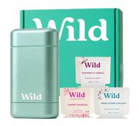Wild - Aqua Case with Refill Variety Pack (3 x 40g) - Natural Refillable Deodorant - Aluminium Free - Includes Fresh Cotton & Sea Salt, Cherry Blossom and Coconut & Vanilla Scents - Vegan