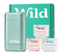 Wild - Aqua Case with Refill Variety Pack (3 x 40g) - Natural Refillable Deodorant - Aluminium Free - Includes Fresh Cotton & Sea Salt, Cherry Blossom and Coconut & Vanilla Scents - Vegan