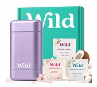 Wild - Purple Case with Refill Variety Pack (3 x 40g) - Natural Refillable Deodorant - Aluminium Free - Includes Fresh Cotton & Sea Salt, Cherry Blossom and Coconut & Vanilla Scents - Vegan