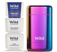 Wild Aluminium Free Refillable Natural Deodorant Starter Kit - Chrome Case with Ocean Mist, Cedar & Sandalwood, Vanilla Bean & Buttercream Refills - Long Lasting 24 Hour Odour Protection - Vegan