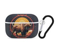 Wild American Bison Mountains AirPods Pro Case Cover with Keychain Ring PC Hard Shell Protective Case for AirPods Pro 2nd for Women Men Generation Easy Open Full Drop Protection Cover White-Style
