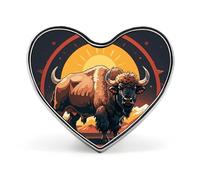 Wild American Bison Mountains Buttons Pin Memorial Boutonniere for Wedding Groom Bride, Customize Lapel Heart Pin for Christmas, Men Women Costume Decorative Fashionable Brooches