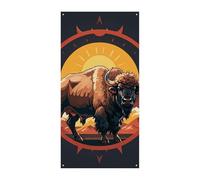 Wild American Bison Mountains Door Cover Spring Summer Hanging Flag Porch Sign Outdoor Seasonal Holiday Yard Decor for Front Door and Porch