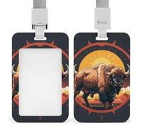 Wild American Bison Mountains Id Badge Holder,Name Tag Holder with Detachable Lanyard,Waterproof Design Id Card Holder for Office, Workplace