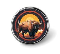 Wild American Bison Mountains Round Badge Cute Enamel Lapel Pin Brooches Button Pin Personalized Clothing Decoration Unisex Badge Holder Hats Bags Shirts Decor