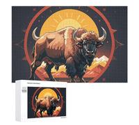 Wild American Bison Mountains Wooden Puzzles for Adults 1000 PCS Unique Shape Puzzles Wall Art Home Decor for Puzzle Lovers, Family, Friend Creative Gift Toys
