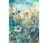 Wild And Arty Blue Wild Flowers Sympathy Card - Large A5