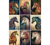 Wild And Arty Flower Horse Greeting Cards - Pack of 9 Small A6 - Blank Inside