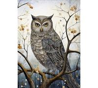 Wild And Arty Winter Long Eared Owl Greeting Card - Large A5