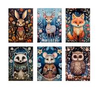 Wild And Arty Woodland Animals Folk Art Prints - Size A4 - Set of 6 Unframed