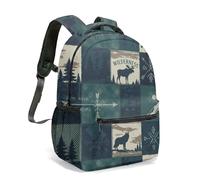 Wild and Free Black White Horse Print Backpack 16 Inch Boho Tribal Geometric Woodgrain Arrow Pattern Artistic Travel Rucksack (04)