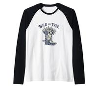 Wild and Free Cowboy Boot Flowers Cactus Western Country Raglan Baseball Tee
