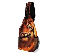 Wild Angry Animal King Fire Flame Tiger Women Men Shoulder Bags Small Chest Bag Multiple Pockets Crossbody Backpack For Workout Sports Walking