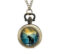 Wild Animal Bear Vintage Pocket Watch Alloy Pendant Watches Necklace Gift for Men Women Coppery-Style