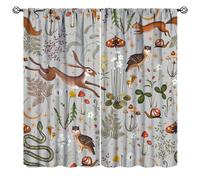 Wild Animal Curtains Country Forest Hare Squirrel Owl Snake Snail Flowers Mushroom Pattern Decoration for Living Room Blackout Window Drapes 2 Panels Light Gray Background 42x45 Inch