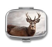 Wild Animal Deer Pill Box, Square 2 Compartment Container Portable Pocket Pill Organizer or Wallet to Hold Vitamins, Medicine, Oil