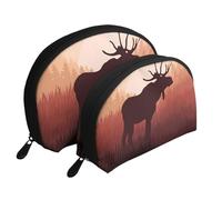 Wild Animal Deer Portable Shell Cosmetic Bag Set - Travel Makeup Organiser with Zipper & Inner Compartments
