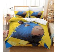 Wild Animal Duvet Cover Super King,Modern Abstract Blue Black Brown Capybara Bedding Set,Cute Capybara Quilt Cover with Pillowcases,3D Wild Animal Theme for Kids Bedroom Decor Super King