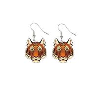 Wild Animal Face Drop Earrings - Fierce Tiger & Elegant Leopard Dangle Design, Lightweight Acrylic Fashion Hook Accessories, Unique Women Girls Jewellery Gift (Tiger)
