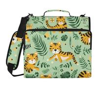 Wild Animal Green Playful Tigers 1.5-Inch 3-Ringing Binder Organizer with Shoulder Strap & Handle Includes Zip Pocket Portfolios Portfolio Organizer for Office School Carpeta del organizador