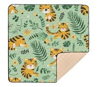 Wild Animal Green Playful Tigers Soft Foam Baby Gym & Activity Mat for Indoor Outdoor One-Piecing Foldable Newborns Kicking Mat for Newborns Babies Infants Toddlers, 50'' x 50''