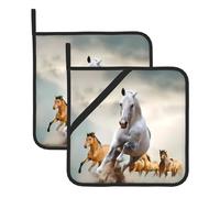 Wild Animal Horses Pattern Print Pot Holders Sets – Heat Resistant Potholders, 2-Pack Kitchen Oven Mitts for Baking, BBQ, Microwave