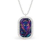 Wild Animal in Neon Jungle Rectangle Pendant Necklace Silver Women Jewelry Alloy Keychain Tag Jewelry