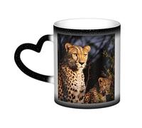 Wild Animal Leopard Coffee Mug with Handle 11 Oz, Color Changing Cups In The Sky, Heat Sensitive Magic Funny Art Mug, Unique Coffee Tea Cup Porcelain Mugs Gift for Women Men Black