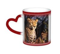 Wild Animal Leopard Coffee Mug with Handle 11 Oz, Color Changing Cups In The Sky, Heat Sensitive Magic Funny Art Mug, Unique Coffee Tea Cup Porcelain Mugs Gift for Women Men Red