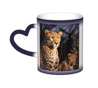Wild Animal Leopard Coffee Mug with Handle 11 Oz, Color Changing Cups In The Sky, Heat Sensitive Magic Funny Art Mug, Unique Coffee Tea Cup Porcelain Mugs Gift for Women Men Blue