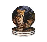 Wild Animal Leopard Print Coasters for Drinks Set Of 4 Absorbent Ceramic Coasters with Cork Backing Cup Mat for Table Protection Dining Room Decor