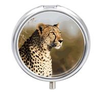 Wild Animal Leopard Round Pill Box 3 Compartment Small Pill Box Round Portable Pill Case to Hold Vitamins Medication Fish Oil and Supplements Travel Purse Pocket Gift