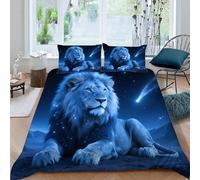 Wild Animal Lion 3D Modern Pattern Bedding Set Duvet Cover Set Blue Starry Sky Printed Comforter Cover 2 Pieces Bed Sets with 1 Pillow Cases, 135 x 200 cm (Dx7533)