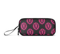 Wild Animal Lion Magenta Valentine's Day Nylon Pencil Bag School Supplies Big Capacity Zipper Pencil Case Stationery Organizer for Elementary Nurse