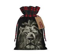 Wild Animal Lion Printed Gift Bag, Perfect Color Blocking Burlap Gift Bag
