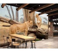 Wild Animal Lion Tree Grassland 3D Wallpaper Textured Silk Easy Install Living Room Sofa Bedroom Dining Room Home Decoration Wall-300cm×210cm