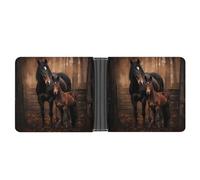 Wild Animal Mare and Foal Horse Bifold Wallet Leather Slim Cash Card Holder Cute Purse