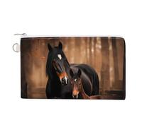 Wild Animal Mare and Foal Horse Coin Purse Cute Change Pouch Wallet Clutch Bag with Zip