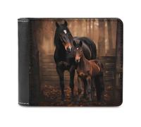 Wild Animal Mare and Foal Horse Men's Bifold Wallet Slim Cash Card Holder Leather Purse